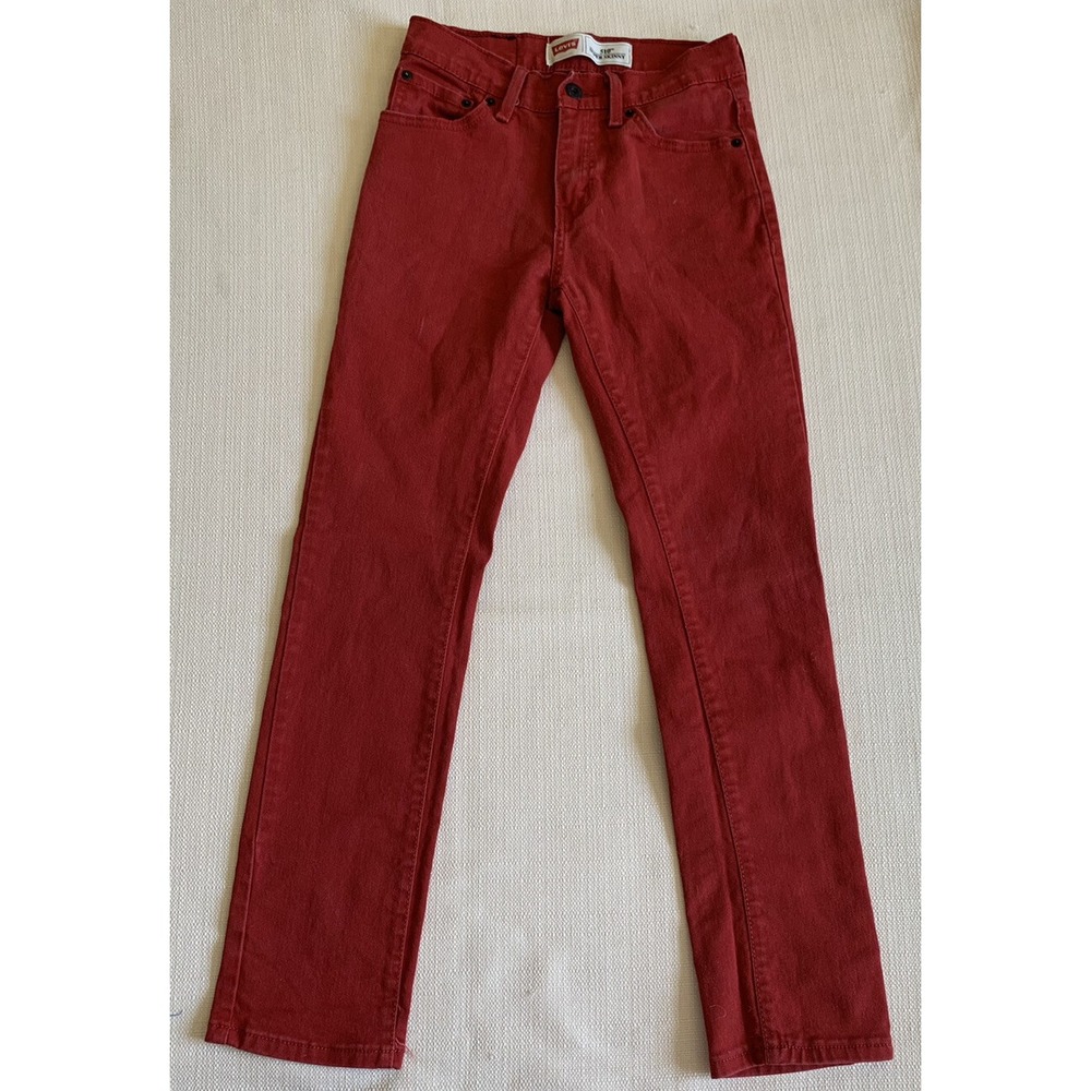 Levis 510 Skinny Jeans Red Black Leather Patch Red Tag Sz 14 Reg 27x 27